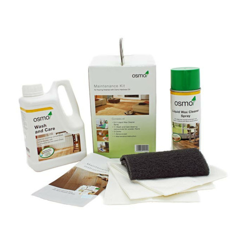 Osmo - Maintenance Kit - Contains: 1ltr Wash & Care, 0.4ltr Liquid Wax Spray, 3 Cloths