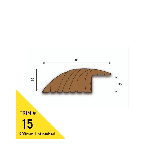 1 Length: Ramp Profile - Solid Oak - Unfinished - for 15mm Floor - 63mm x 20mm x 900mm - (trim#15)
