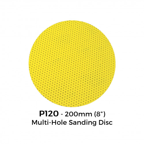 1 Box: P120 - Yellow Multi Hole Hook & Loop Sanding Disc - 200mm - 8" - (25/Box) 