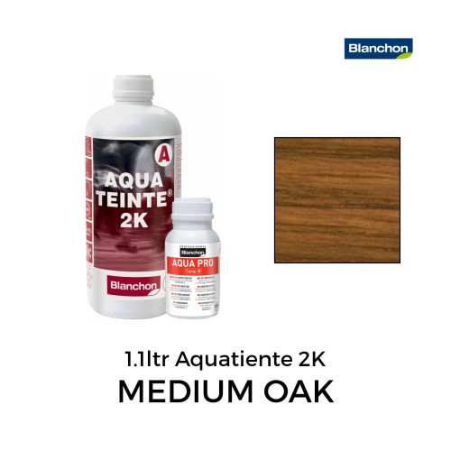 1.1ltr: Blanchon - Stain - Aquateinte 2K - Water Based 2K PU Stain - Medium Oak - Including Hardener 