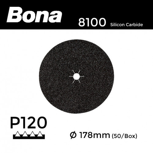 1 Box: P120 - Bona - Silicon Carbide - Hook & Loop Sanding Discs - 178mm - 7" - (50/Box)