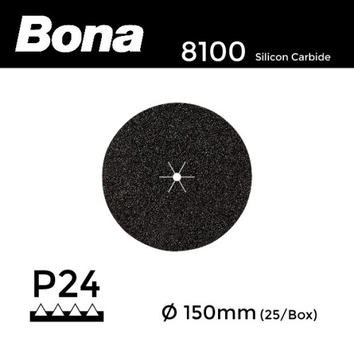 1 Box: P24 - Bona - Silicon Carbide - Hook & Loop Sanding Discs - 150mm - 6" - (25/Box)