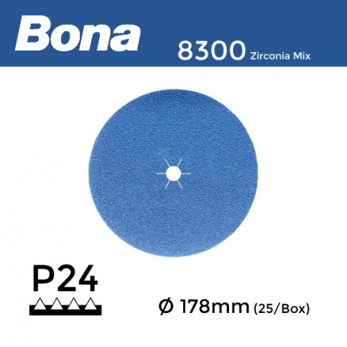 1 Box: P24 - Bona - Zirconia Mix - Anti Static Hook & Loop Sanding Discs - 178mm - 7" - (25/Box)