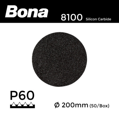 1 Box: P60 - Bona - Silicon Carbide - Hook & Loop Sanding Discs - 200mm - (50/Box)
