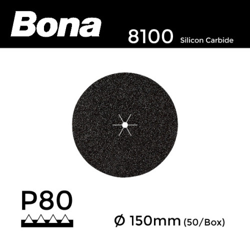 1 Box: P80 - Bona - Silicon Carbide - Hook & Loop Sanding Discs - 150mm - 6" - (50/Box)