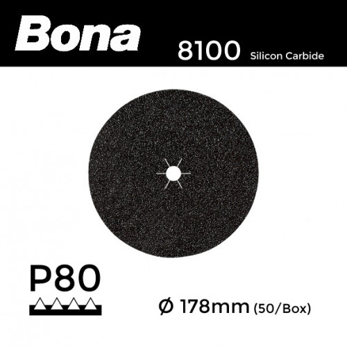 1 Box: P80 - Bona - Silicon Carbide - Hook & Loop Sanding Discs - 178mm - 7" - (50/Box)