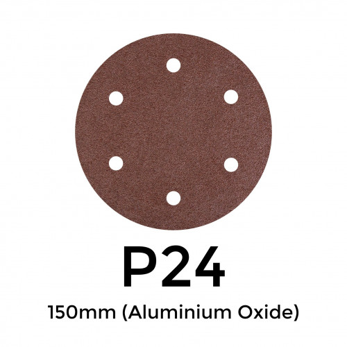 1 Box: P24 - Starcke - Aluminium Oxide - Hook & Loop Sanding Discs - 6 Hole - 150mm - 6" - (25/Box)