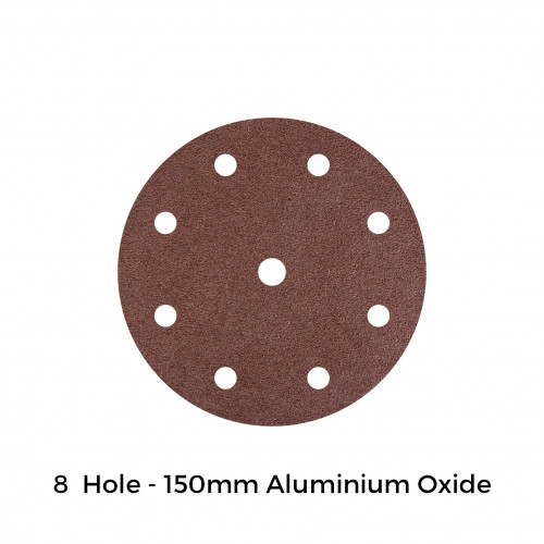 1 Box: P40 - Aluminium Oxide - Hook & Loop Sanding Discs - 8 Hole - 150mm - 6" - (50/Box)