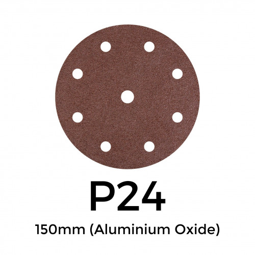 1 Box: P24 - Starcke - Aluminium Oxide - Hook & Loop Sanding Discs - 8 Hole - 150mm - 6" - (25/Box)