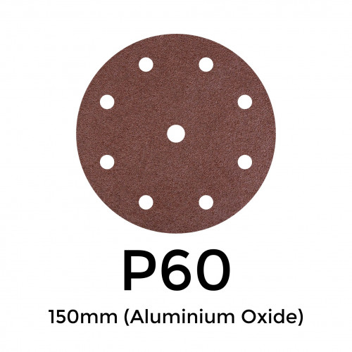1 Box: P60 - Starcke - Aluminium Oxide - Hook & Loop Sanding Discs - 8 Hole - 150mm - 6" - (50/Box)