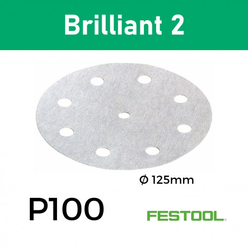 1 Box: (492946) P100 - Festool - Brilliant2 - StickFix - Hook & Loop Sanding Discs - 9 Hole - 125mm - 5" - (100/Box) 