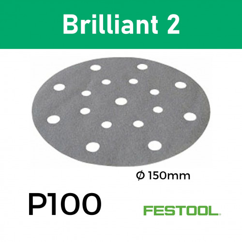 1 Box: (496588) P100 - Festool - Brilliant2 - Multi Jetstream StickFix - Hook & Loop Sanding Discs - 17 Hole - 150mm - 6" - (100/Box)