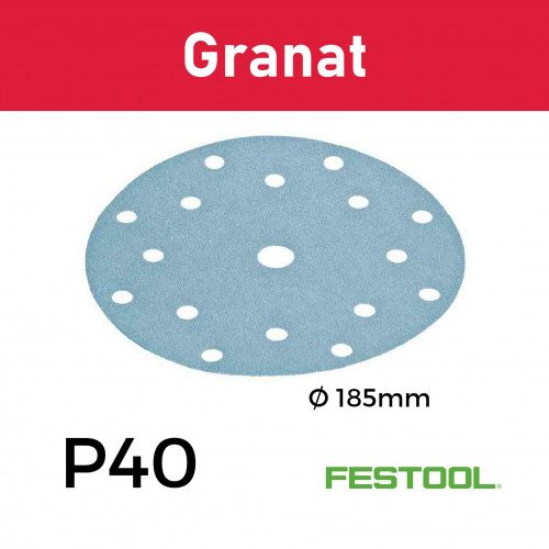 1 Box: (497183) P40 - Festool - Granat - StickFix - Hook & Loop Sanding Discs - 185mm - (50/Box) 