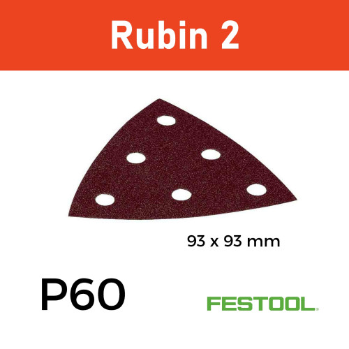 1 Box: (499162) P60 - Festool - Rubin2 - StickFix - Triangular Delta Hook & Loop Sanding Sheets - 93mm - (50/Box)