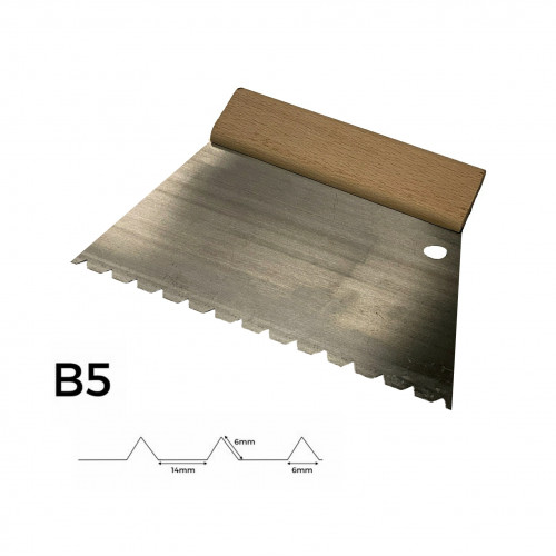 FS - Adhesive Trowel - Wooden Handle - 220mm - B5 - 5.15mm Notch Depth & 5.7mm Notch Width