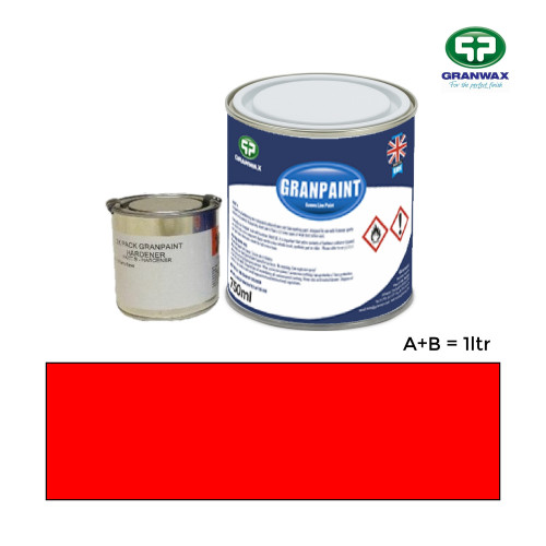 1ltr: Granwax - Granpaint - Red - 2K Polyurethane - Indoor Court Line Marking Paint - 1ltr including hardener