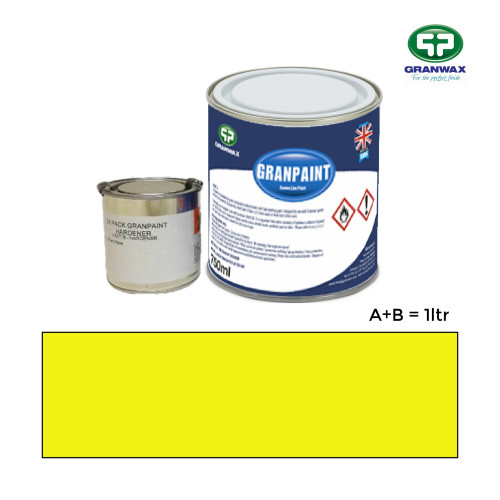1ltr: Granwax - Granpaint - Yellow - 2K Polyurethane - Indoor Court Line Marking Paint - 1ltr including hardener