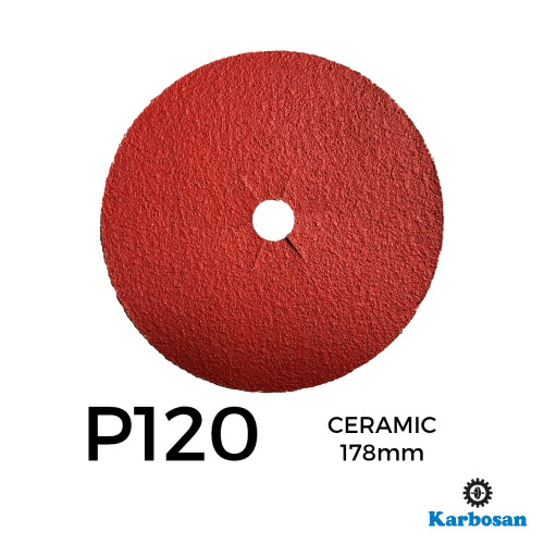 1 Box: P120 - Karbosan - Ceramic - Hook & Loop Sanding Discs - 178mm - 7" - (50/Box)