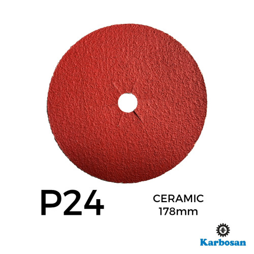 1 Box: P24 - Karbosan - Ceramic - Hook & Loop Sanding Discs - 178mm - 7" - (50/Box)