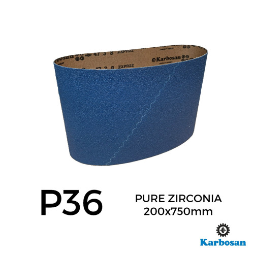 P36 - Karbosan - Zirconia 100% - PolyCotton Cloth Backed Sanding Belt - 200x750mm - 8" 