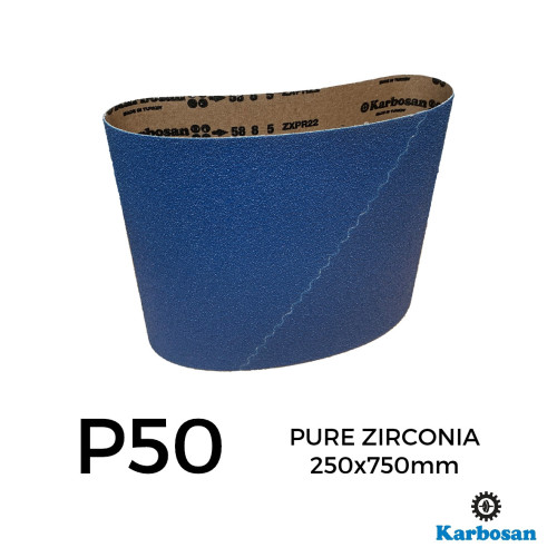 P50 - Karbosan - Zirconia 100% - PolyCotton Cloth Backed Sanding Belt - 250x750mm - 10" 