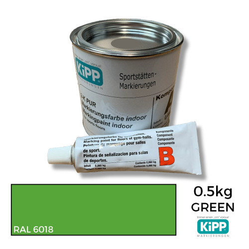 0.5kg: Kipp - Green - 2K Polyurethane - Indoor Court Line Marking Paint - 0.44kg + 0.06kg Hardener