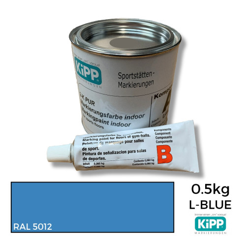 0.5kg: Kipp - Light Blue - 2K Polyurethane - Indoor Court Line Marking Paint - 0.44kg + 0.06kg Hardener