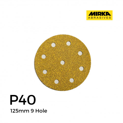 P40 - Mirka - Aluminium Oxide - Hook & Loop Sanding Discs - 9 Hole - 125mm - 5" - (50/Box)