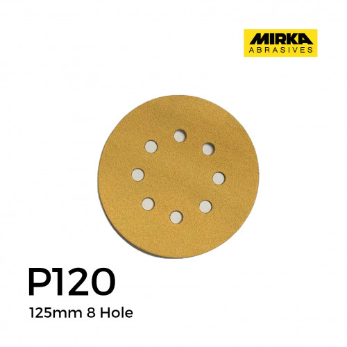P120 - Mirka - Aluminium Oxide - Hook & Loop Sanding Discs - 8 Hole - 125mm - 5" - (100/Box)