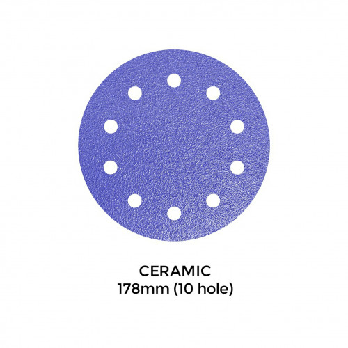 1 Box: P50 - Pallmann - Ceramic - Hook & Loop Sanding Discs - 10 Hole - 178mm - 7" - (25/Box)