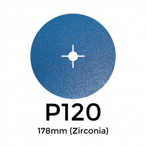1 Box: P120 - Starcke - Zirconia - Hook & Loop Sanding Discs - 178mm - 7" - (50/box) 