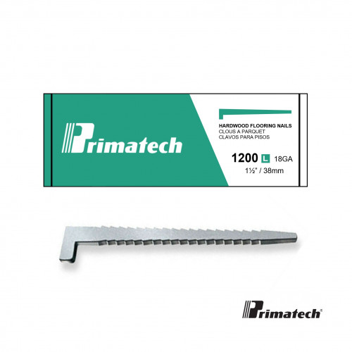 1 Box: Primatech - Overlay L Nails - 38mm - 18 gauge - (1200/Box) - Green Box - for use in overlay nailers
