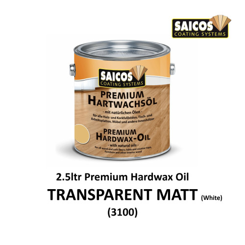 2.5ltr: Saicos - Premium Hardwax Oil - Low Opacity White Transparent (3308)