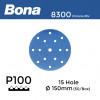 1 Box: P100 - Bona - Zirconia Mix - Hook & Loop Sanding Discs - 15 Hole - 150mm - 6" - With 8mm Centre Hole - (50/Box)