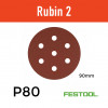 1 Box: (499079) P80 - Festool - Rubin2 - StickFix - Hook & Loop Sanding Discs - 90mm - 3.5" - (50/Box)