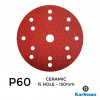 1 Box: P60 - Karbosan - Ceramic - Hook & Loop Sanding Discs - 15 Hole - 150mm - 6" - With 17mm Centre Hole - (50/Box)