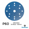 1 Box: P60 - Karbosan - Zirconia - Hook & Loop Sanding Discs - 15 Hole - 150mm - 6" - With 17mm Centre Hole - (50/Box)