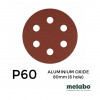 P60 - Metabo - Aluminium Oxide - Hook & Loop Sanding Discs - 6 Hole - 80mm - 3.15" - (25/pk)(624052000)
