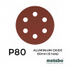 P80 - Metabo - Aluminium Oxide - Hook & Loop Sanding Discs - 6 Hole - 80mm - 3.15" - (25/pk)