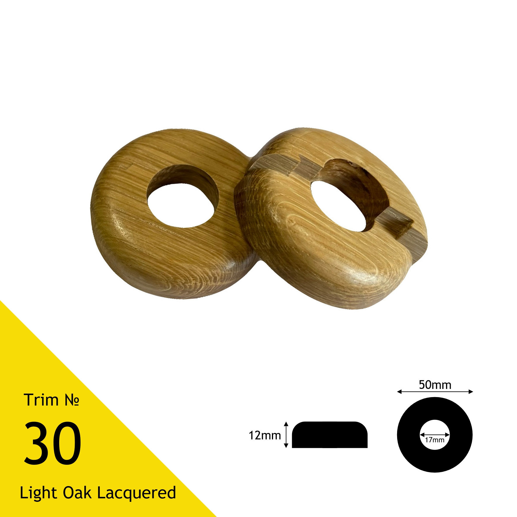 Pipe Covers Solid Oak Lacquered 17mm Centre Hole 12mm High