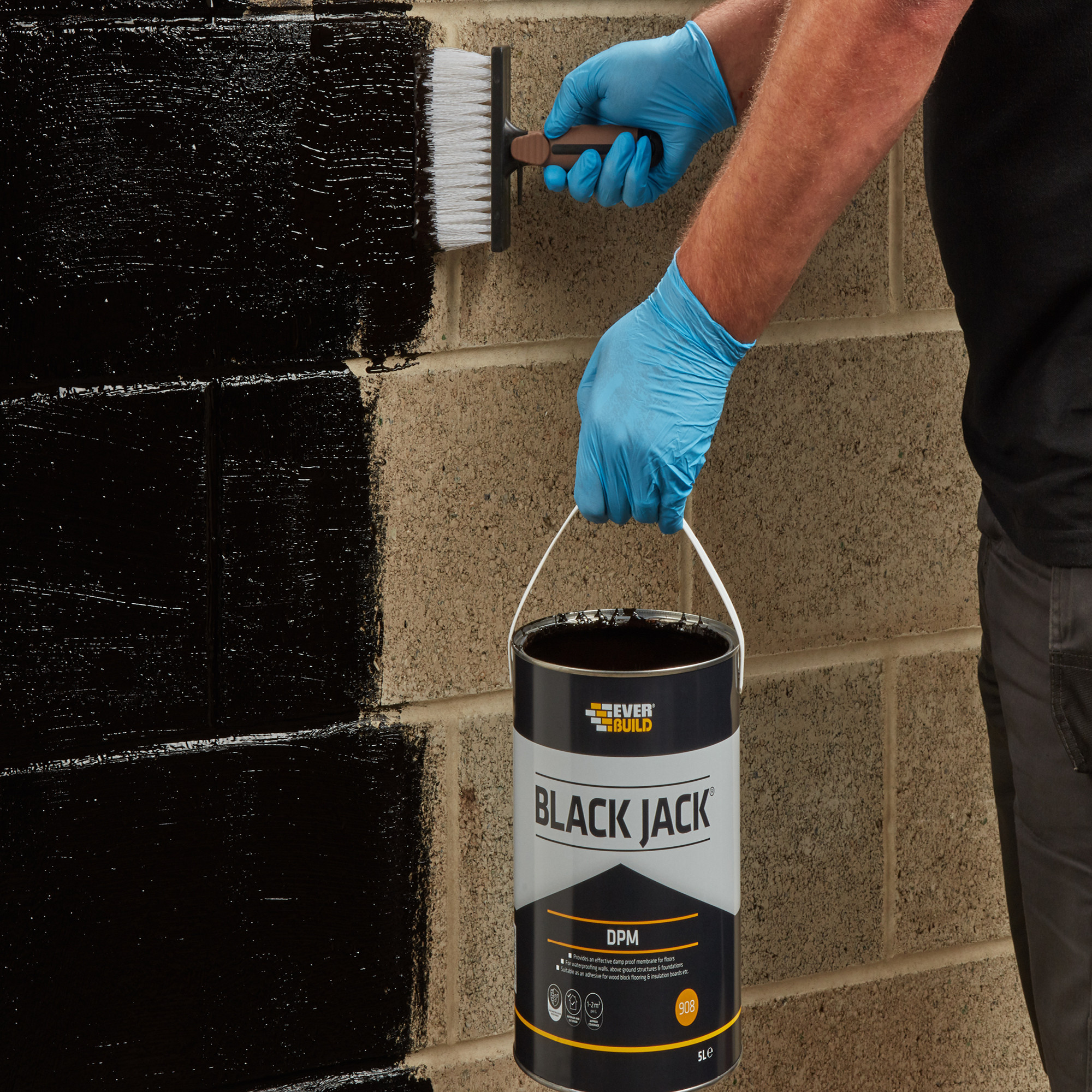 Everbuild Black Jack 908 D.P.M. (Damp Proof Membrane), Black, 5 Litre